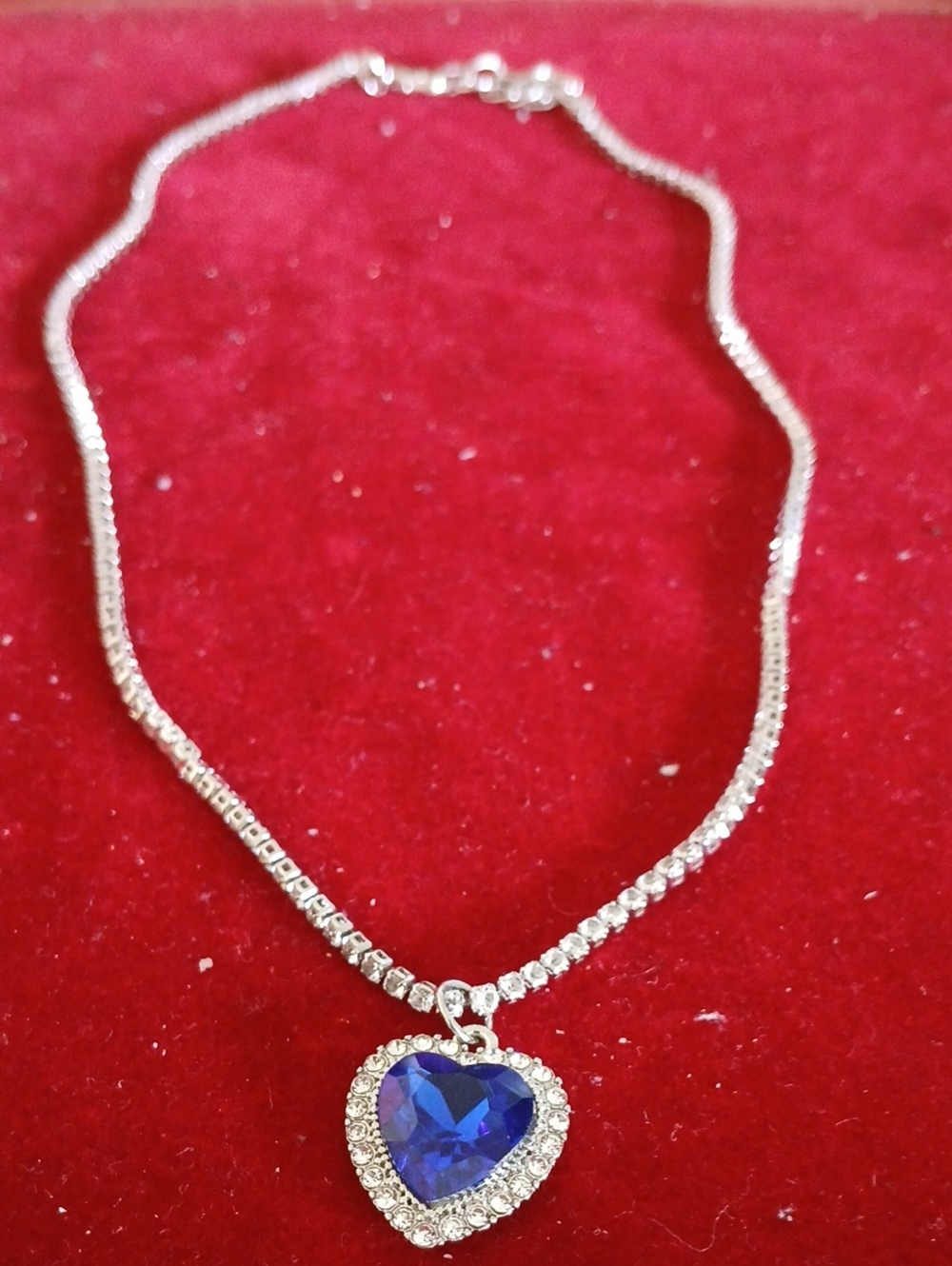Heart Pendant Necklace with Blue Crystal and Clear Accents